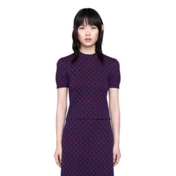 Gucci Top GG Logo & Polka Dot Wool Top Size Medium - Picture 3 of 14